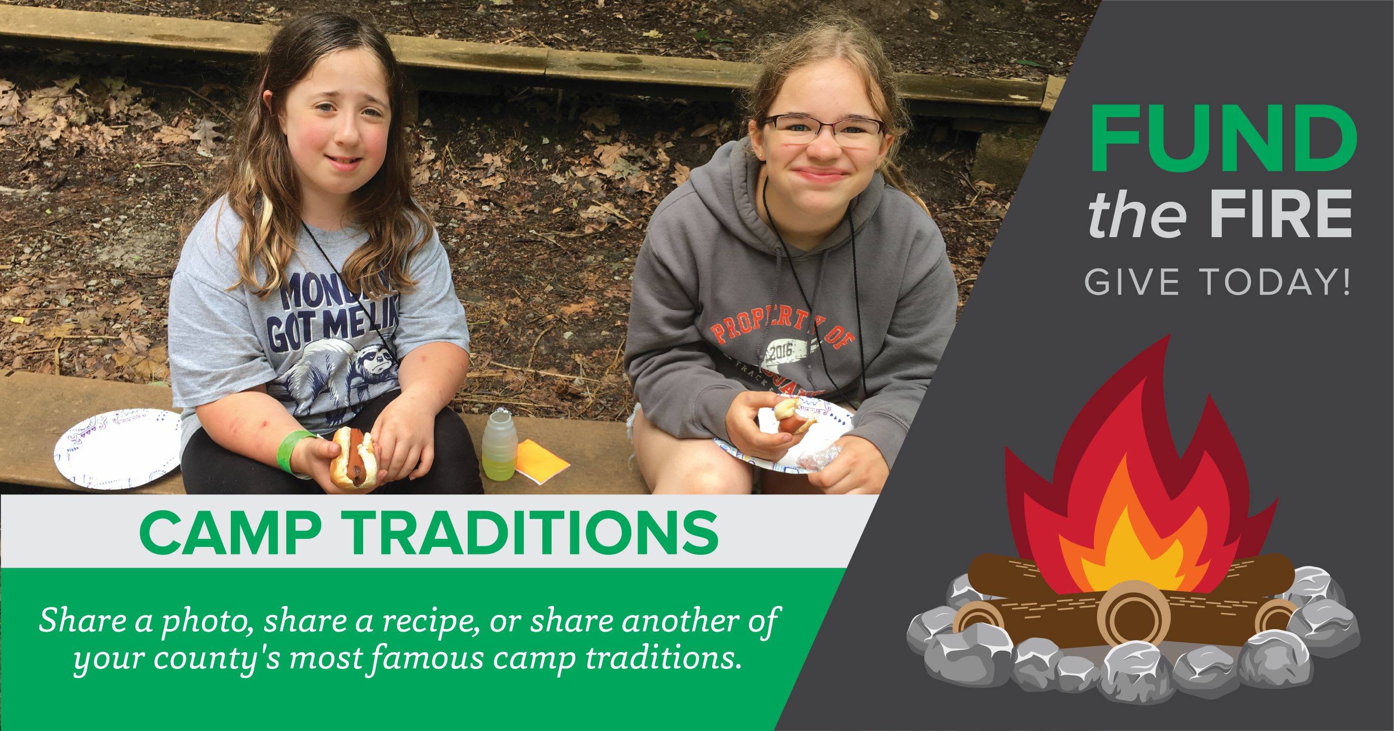 Two campers with camp traditions information