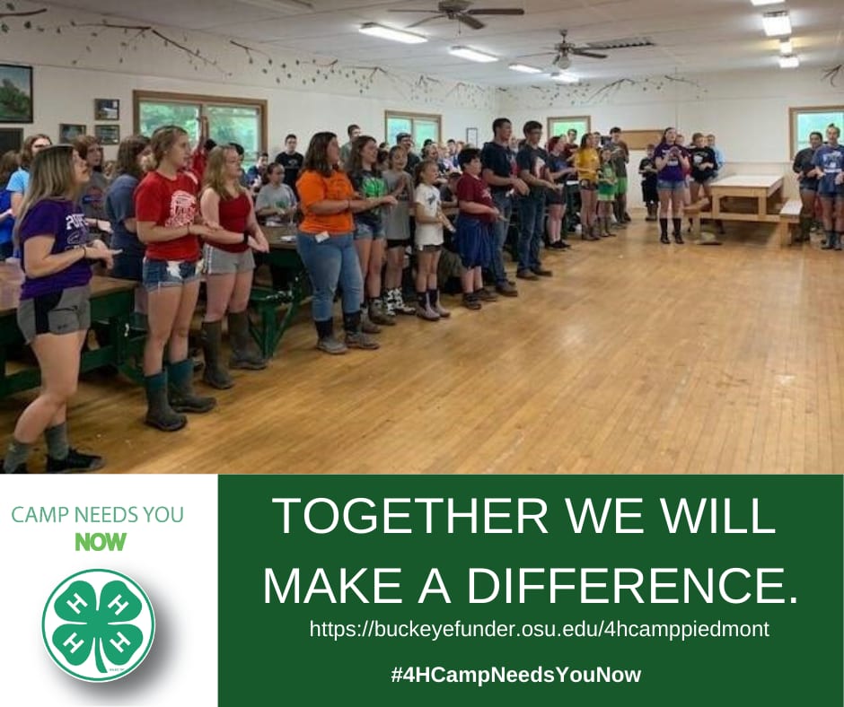 Campers inside dining hall and quote of difference