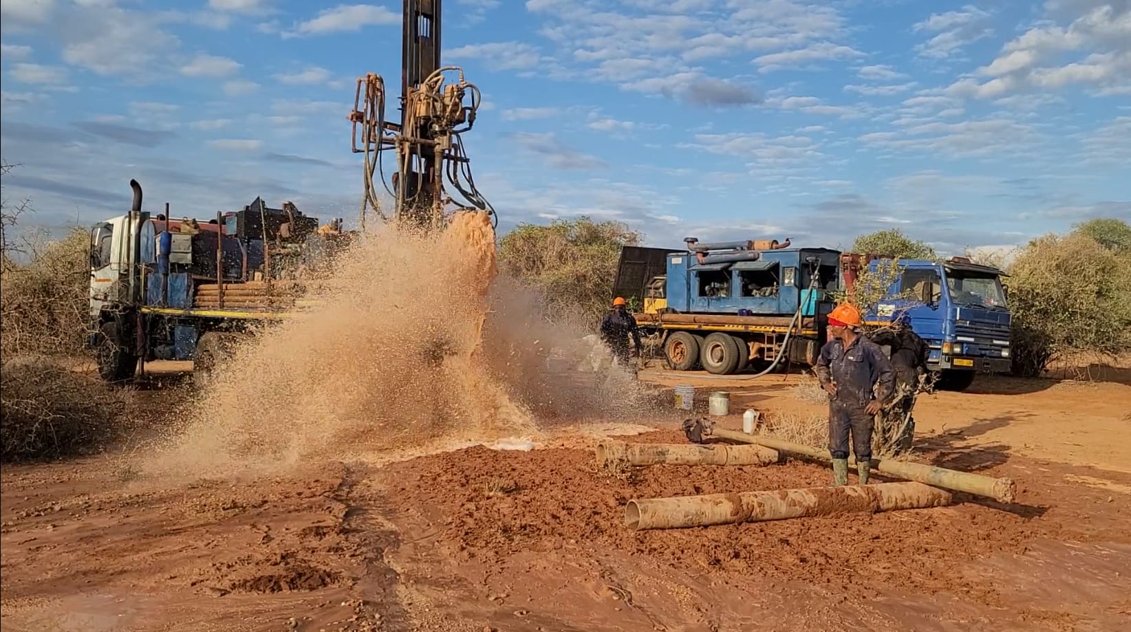 A large machine spewing water out