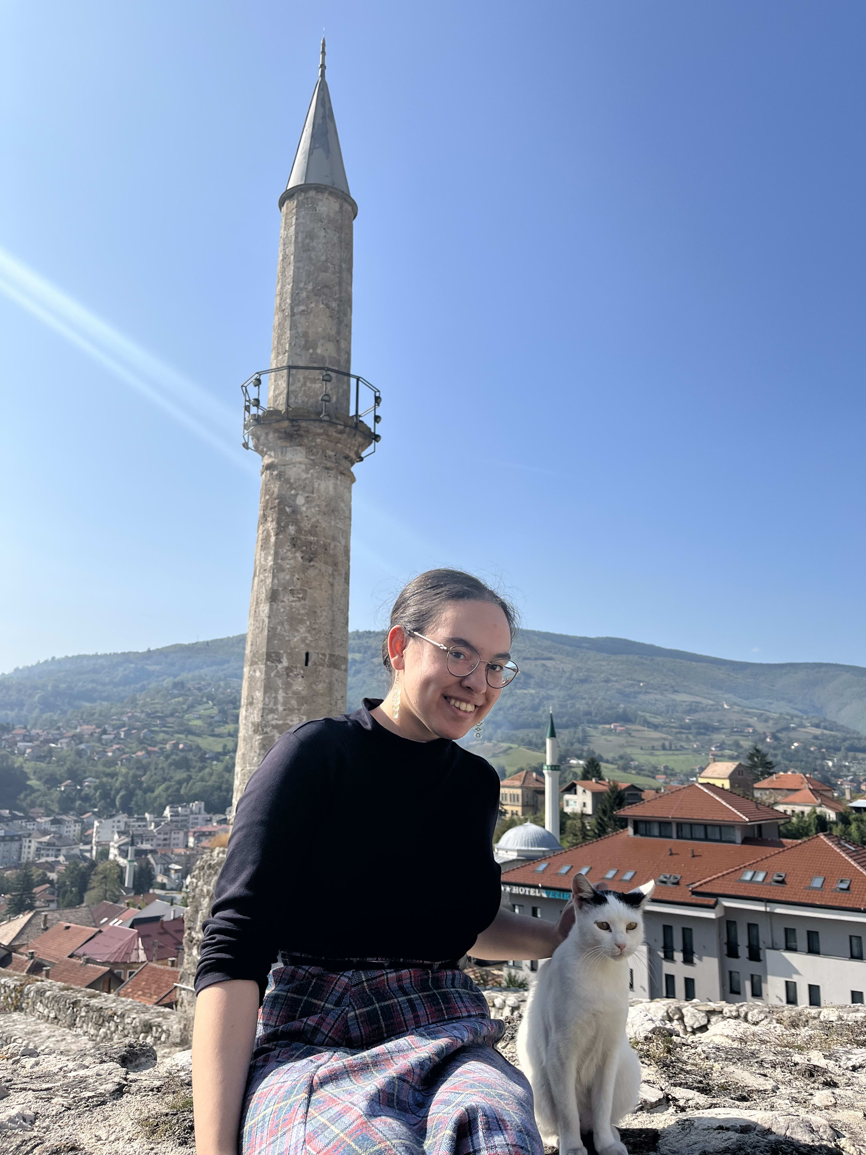 Elena and a cat in Travnik, Bosnia