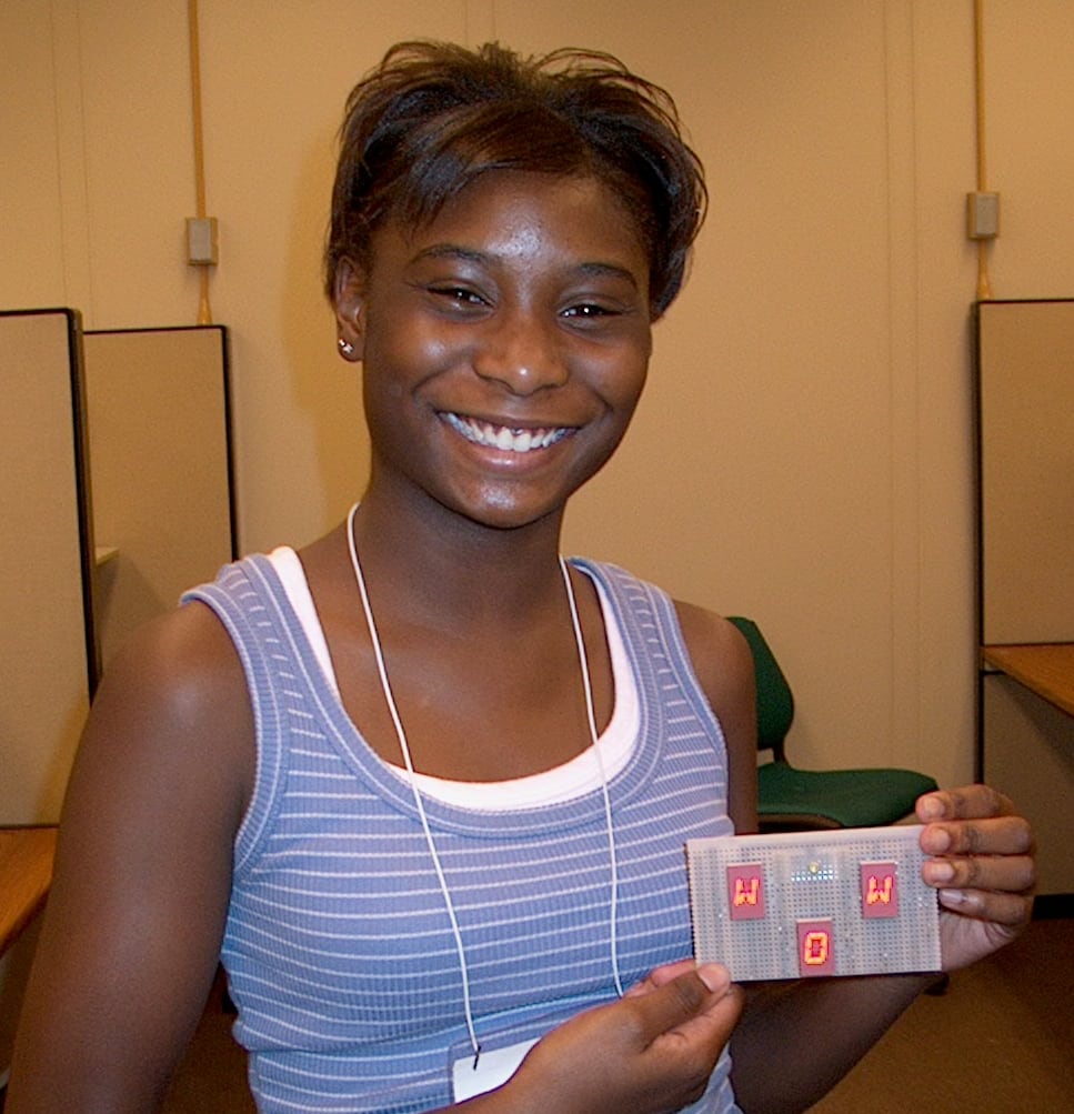 A student spelled 'WOW' on her electrical board