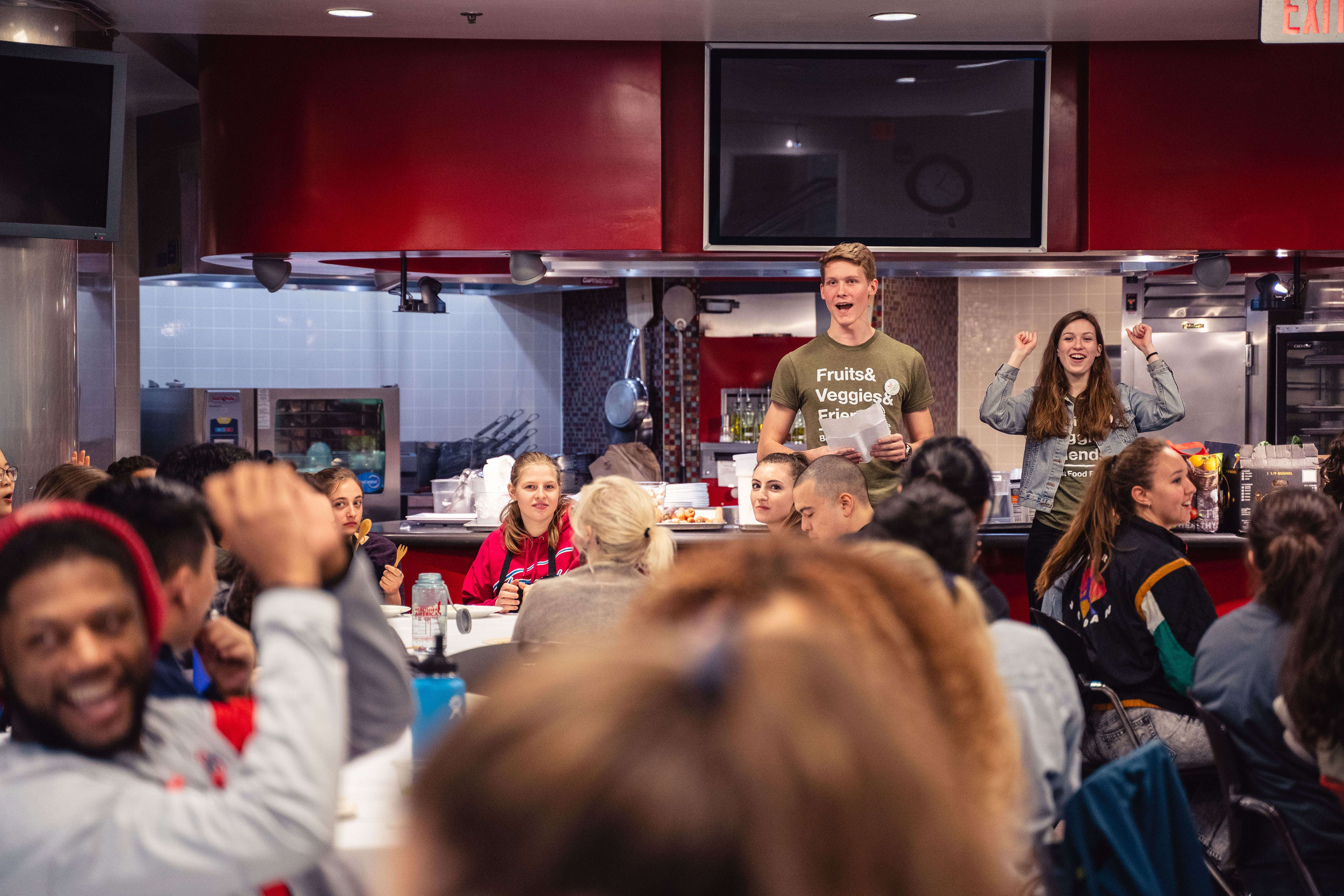 Groups sitting at the tables in the Union kitchen