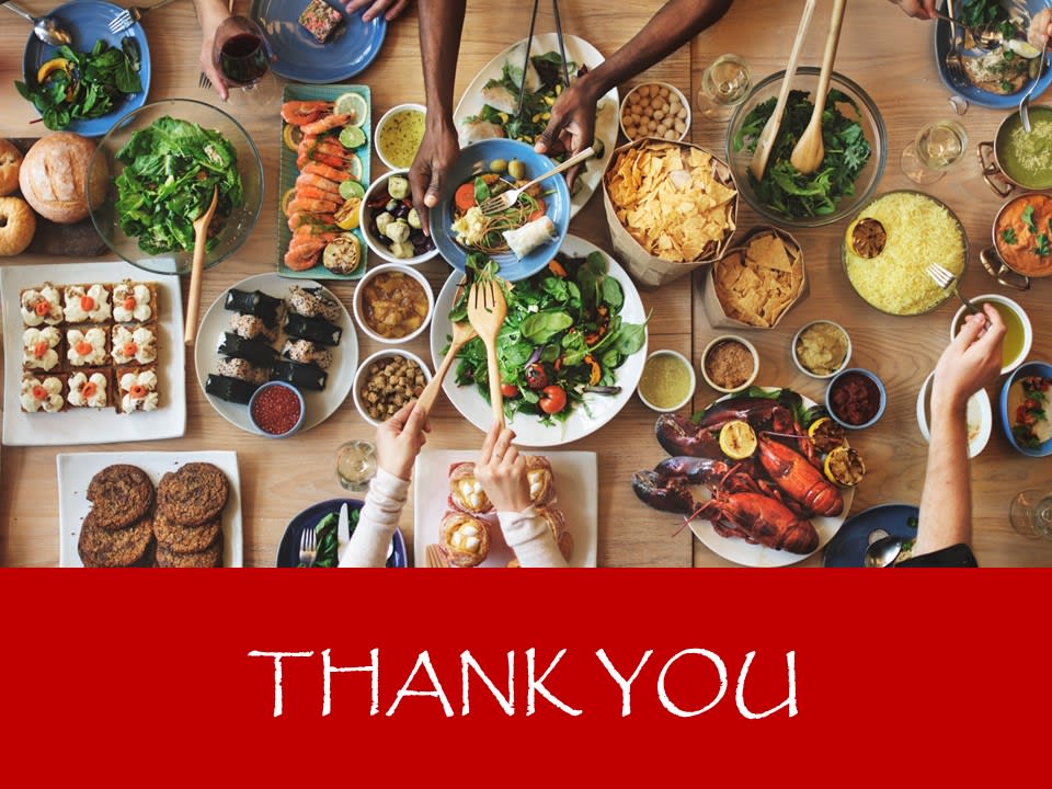 Thank you with a table full of food