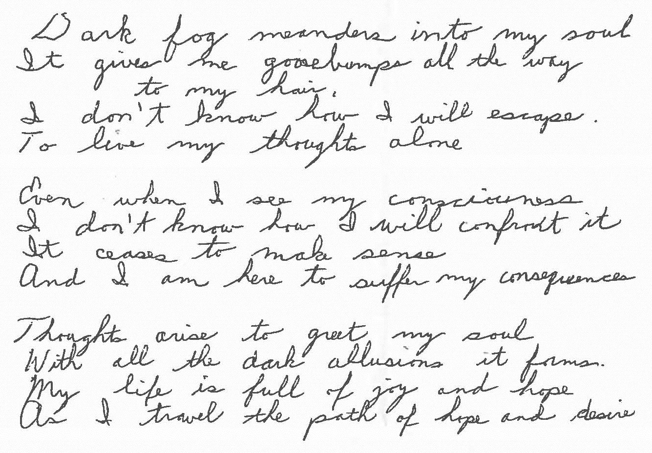 A cursive, handwritten poem
