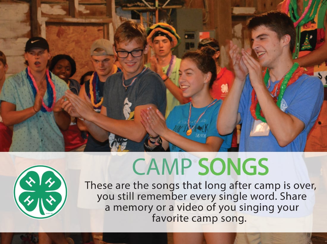 Camp songs with campers clapping behind the quote