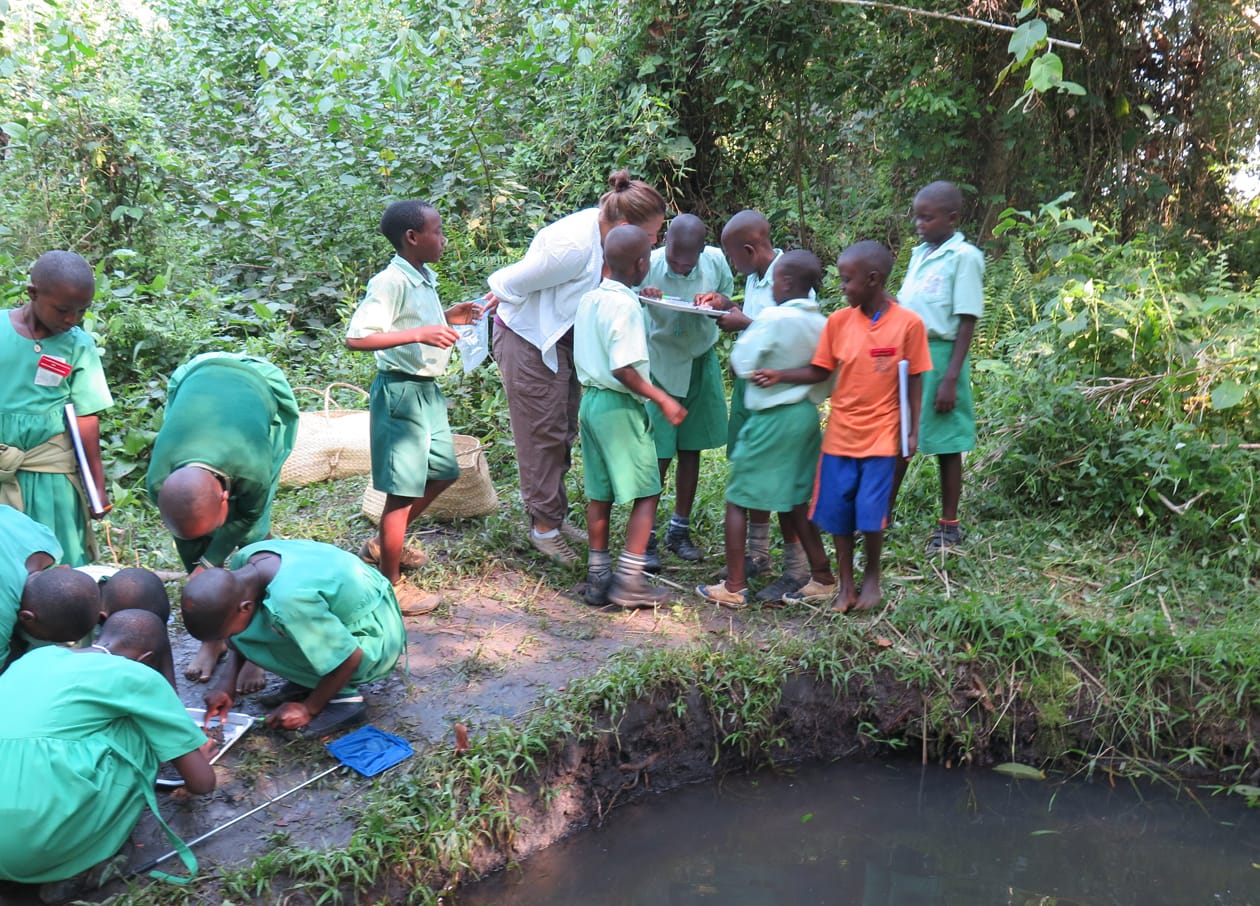 Uganda students working on water sampling