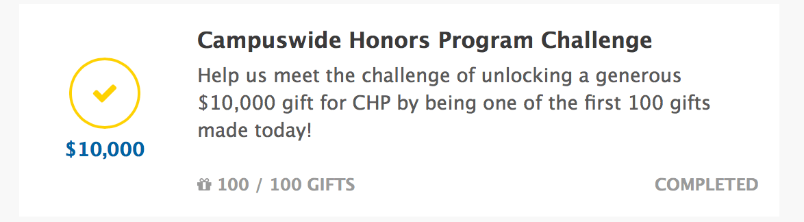 Image for Update: Campuswide Honors Program Challenge MET!