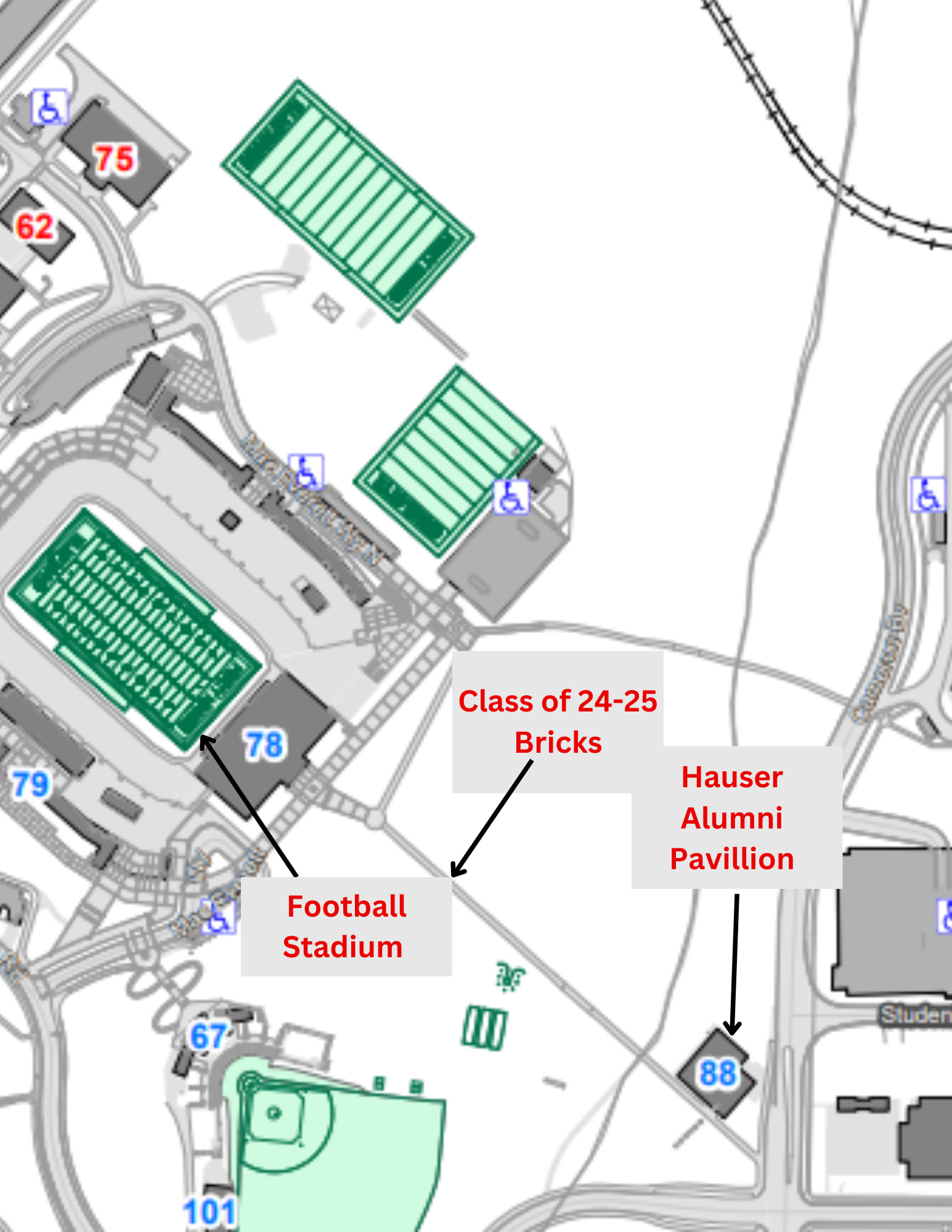 Labeled diagram of location of personalized bricks
