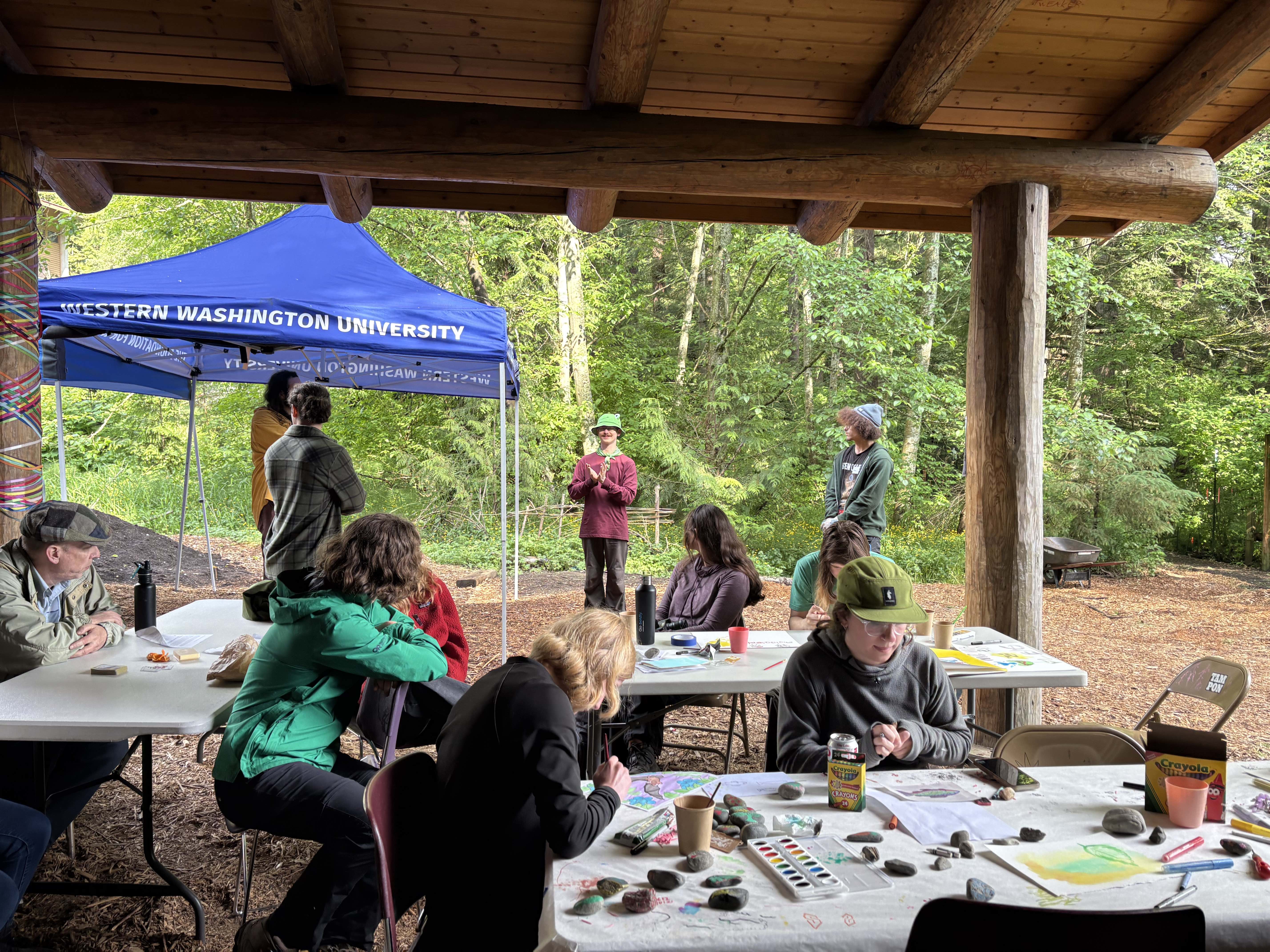 Participants sharing stories during arb day
