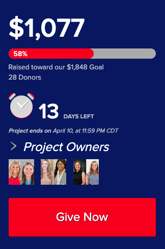 1,077, 58%, 28 Donors, 13 days left