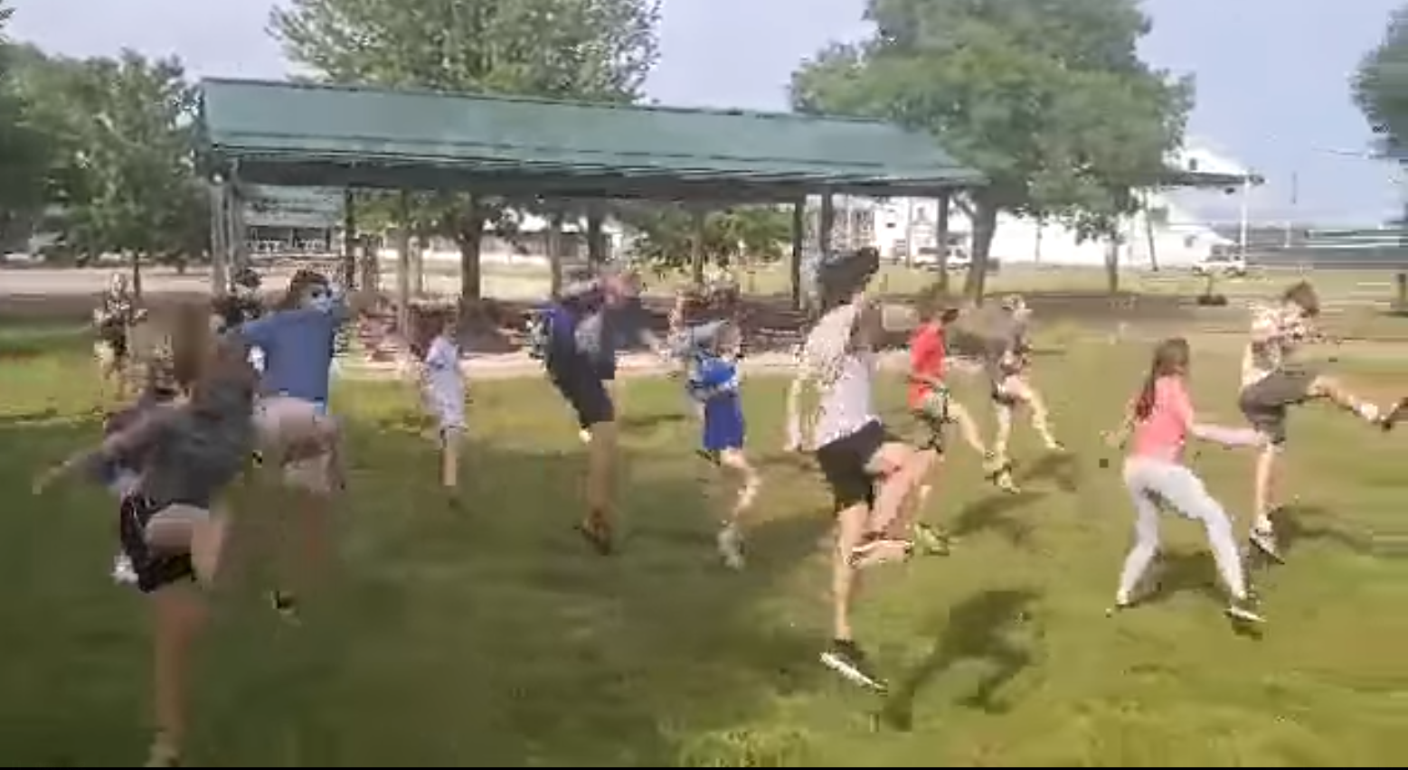 Kids dancing to Kung Fu Fighting at 4-H camp.