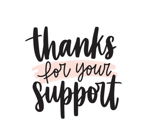 A picture of text that reads 'Thanks for your Support' written in black, cursive writing