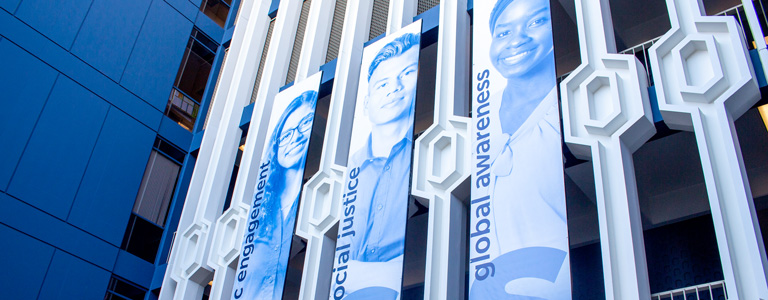 banners hanging on the HSS building