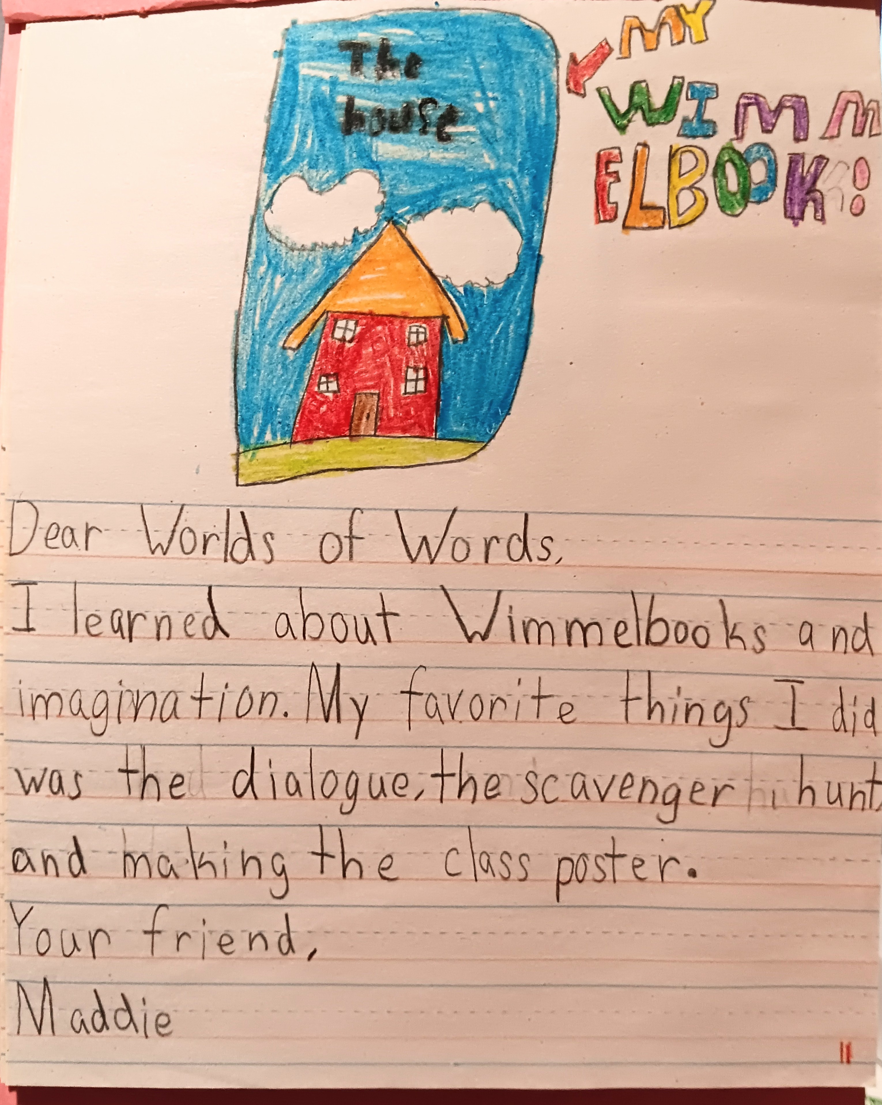 Thank you letter to Worlds of Words from a child