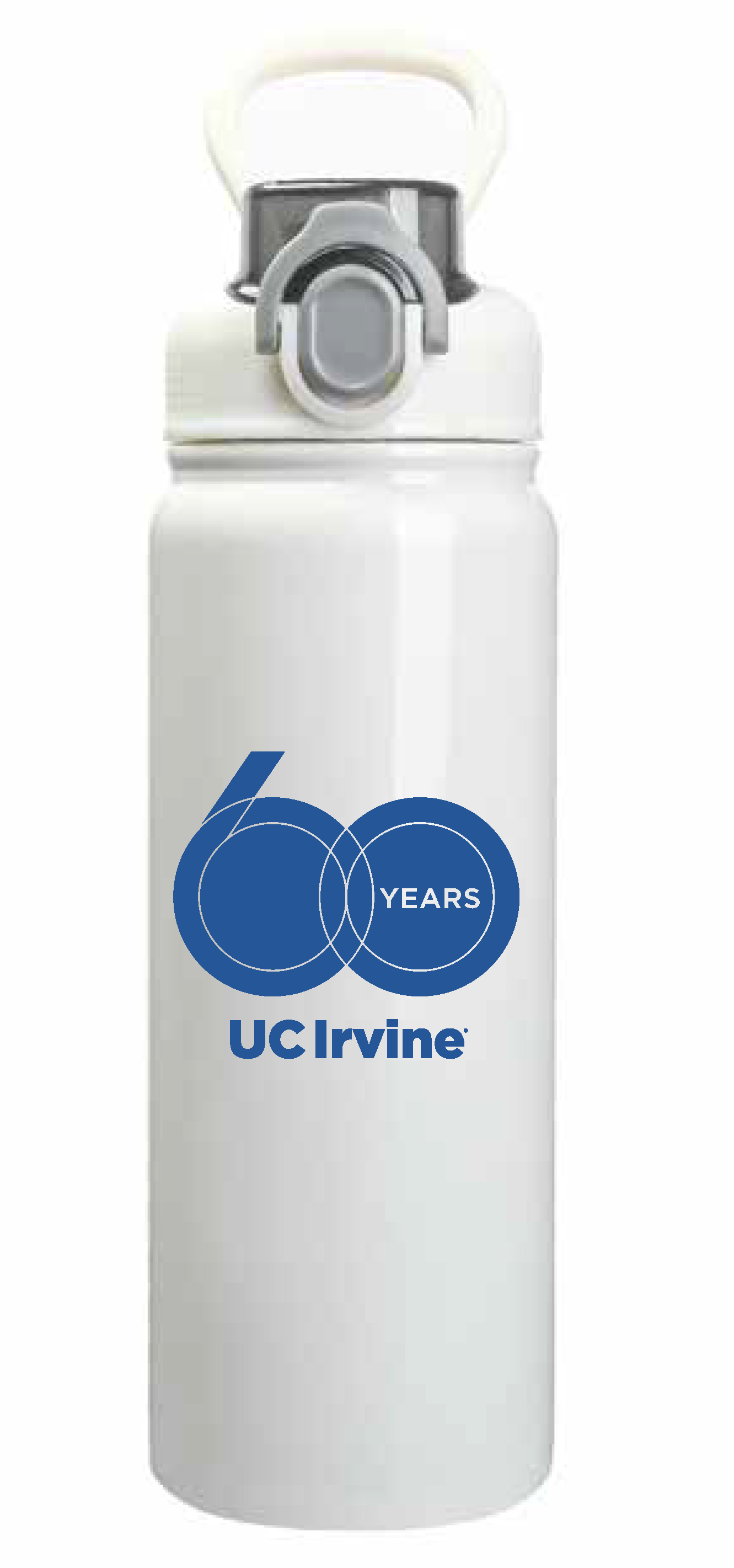 Rendering of water tumbler with UC Irvine 60th Anniversary wordmark