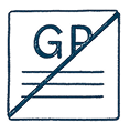 A sign with GP crossed out