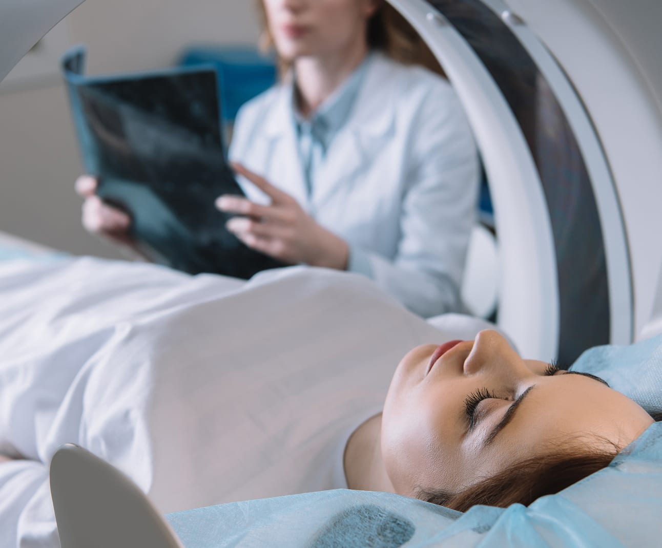 A woman having a full body scan