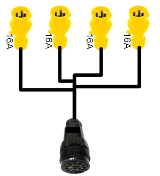 SocapexF to 4 C-Form Yellow fanout cable, 1 metre