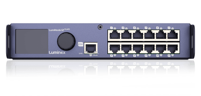 Luminode 12 RJ45 ethernet til 12 x DMX på RJ45