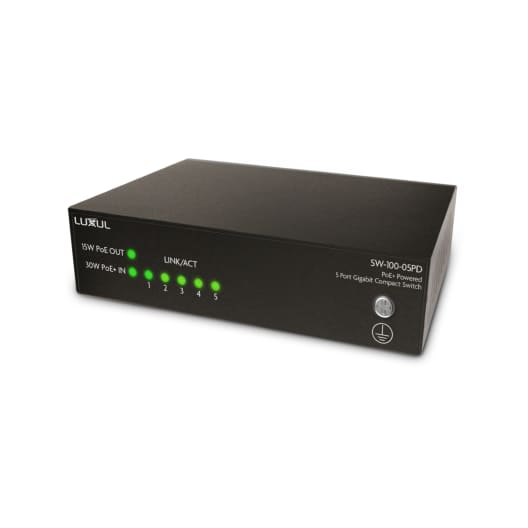 Switch 5P Gb (Drives av POE+,30W), 1P POE(15W), +3xGB Porter