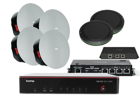 Medium meeting room bundle with Devio SCX 400 and black table microphone