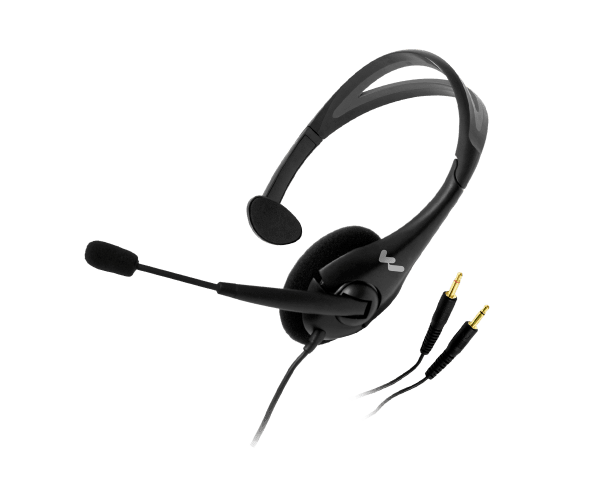 Headset (hodetel.+mikr.) 1-klokke 1m kab / 2x3.5mm jack