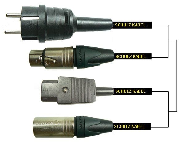 Hybridkabel (Schuko til IEC, XLR F til XLR M) 20m