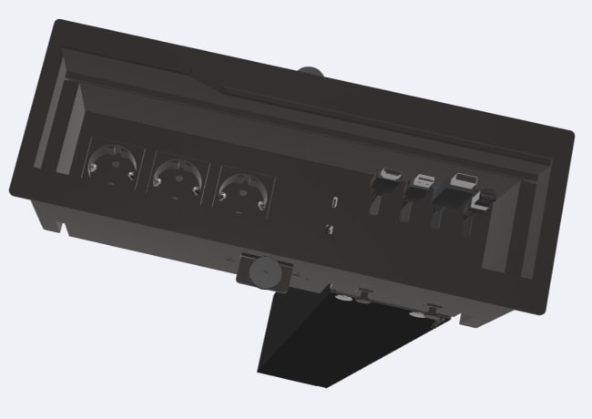 Bordbrønn sort stor 3x230, 2xUSB, 4x slot til kabel