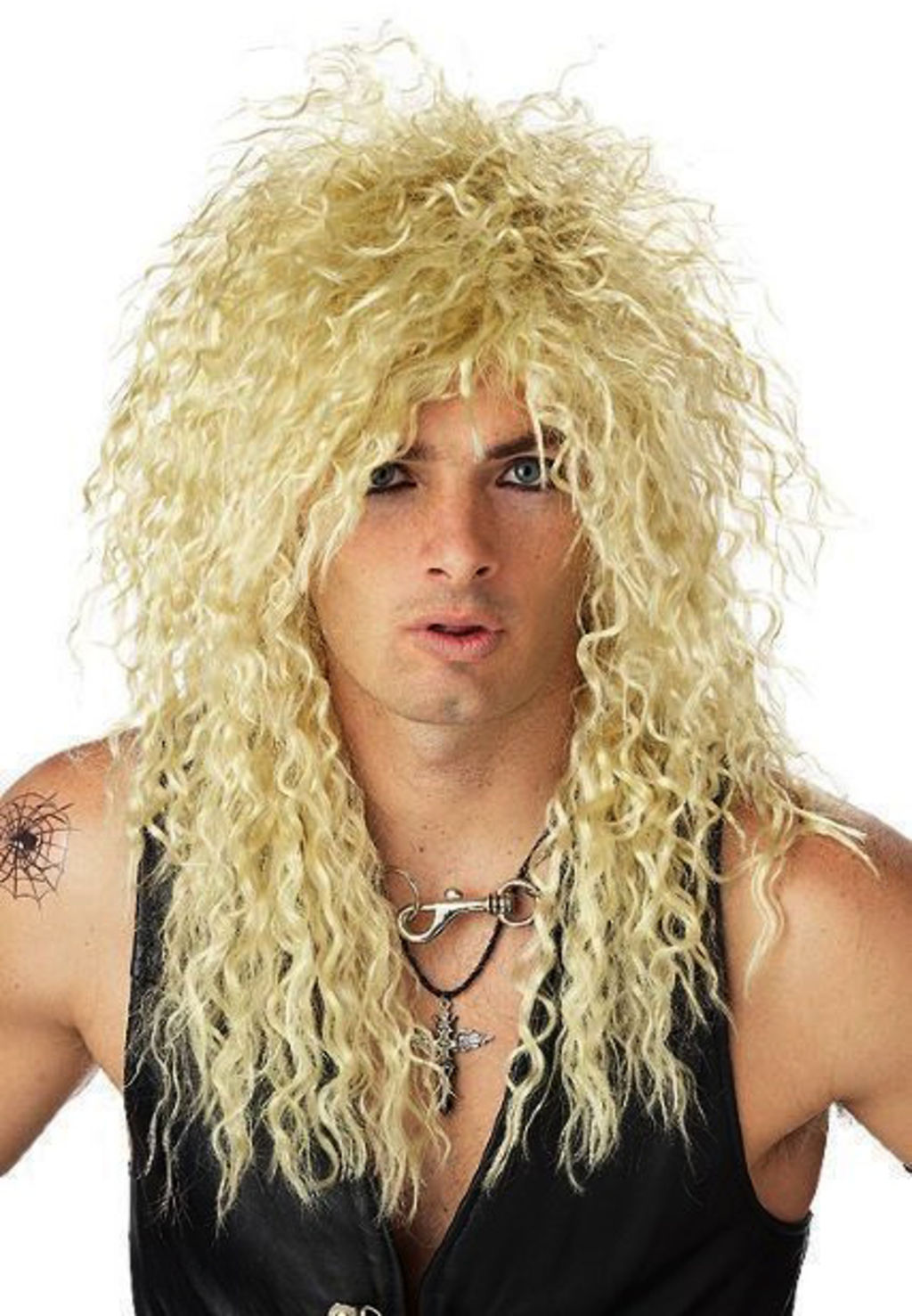 Headbanger Blonde 80s Heavy Metal Rock Men Costume Wigone Size