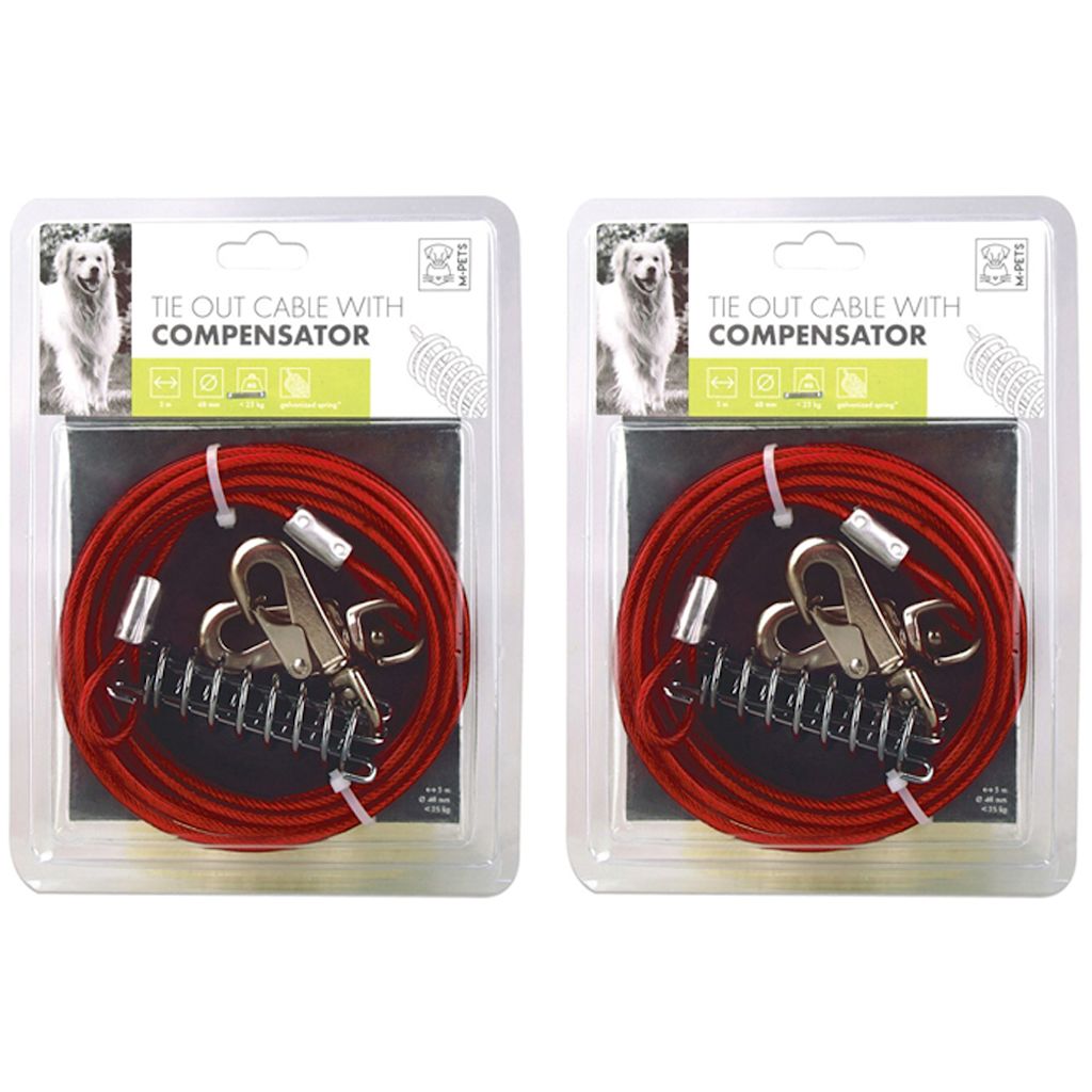 MPETS 2x MPets 5m Dog/Puppy Pet Tie Out Safe/Secure Outdoor Cable Lead w/ Compensator KG