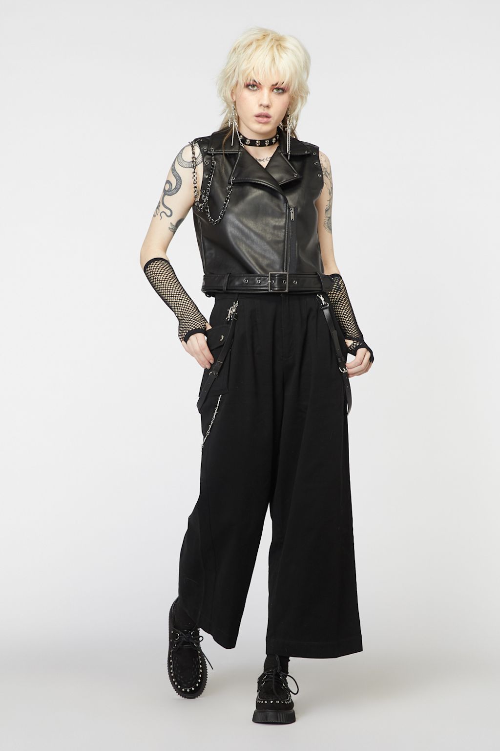 Dangerfield Dangerfield Punk Eyelet PU Belted Vest in Black Westfield