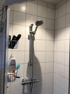 Replace this shower with a combination hand shower and rain shower system. Old system to be kept and not taken away at the end of the job.