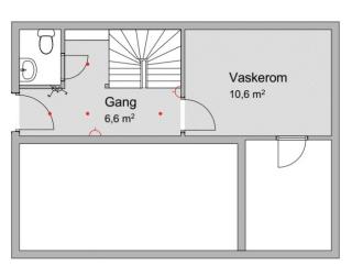 Plantegning av gitt gang som viser omru00e5det det skal legges flis i.