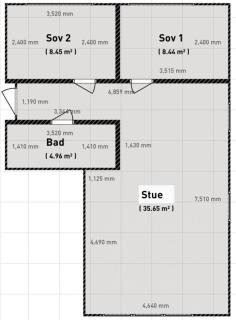 Plantegning. Vinduene er markert pu00e5 vegg til hu00f8yre