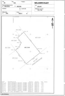 Blidet viser kopi av mu00e5lerbrev for min eiendom. Terrenget mellom pkt. 08A55-08A56 ligger i en skru00e5ning.