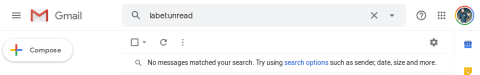 GMail inbox indicating that no unread messages were found.