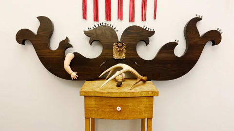 The American Dream Shrine, 2022, found object installation at SVACE’s Fine Arts Residency in Contemporary Practices, New York, NY. Dimensions variable. By Lilac Madar.