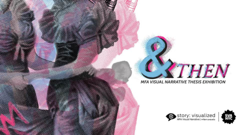 Thumbnail image for "And Then..." exhibition with an illustration two people in dresses dancing and the exhibition title in print to the right of them.