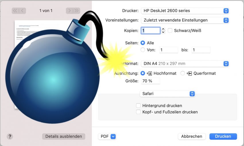 Absturz beim Drucken