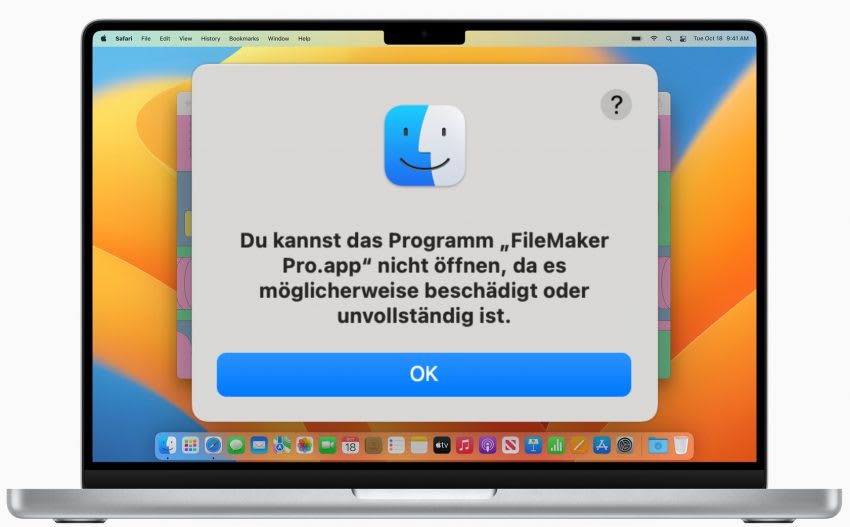 FileMaker Ventura broken defekt