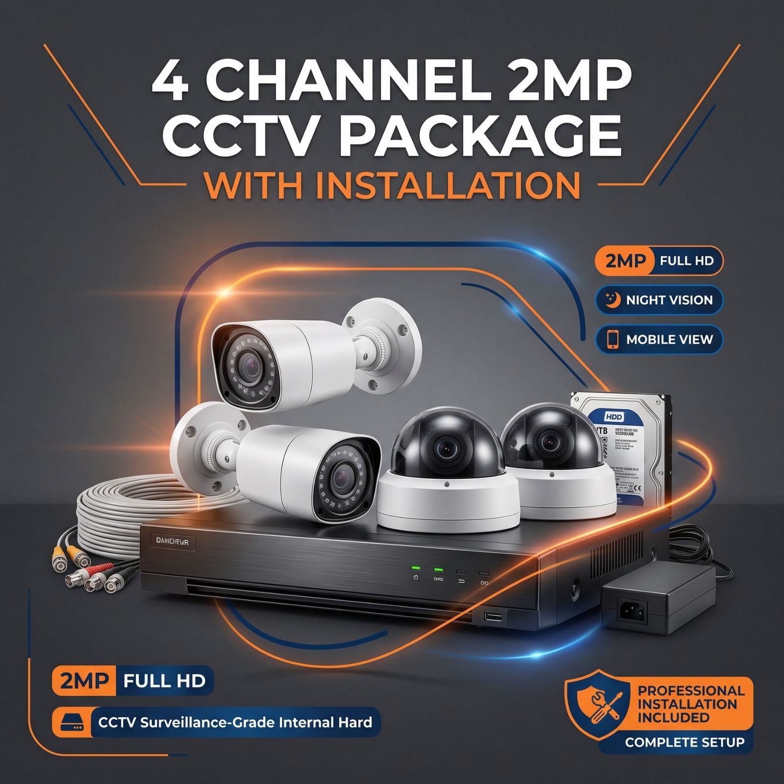 4 Channel 2MP CCTV Package with Installation