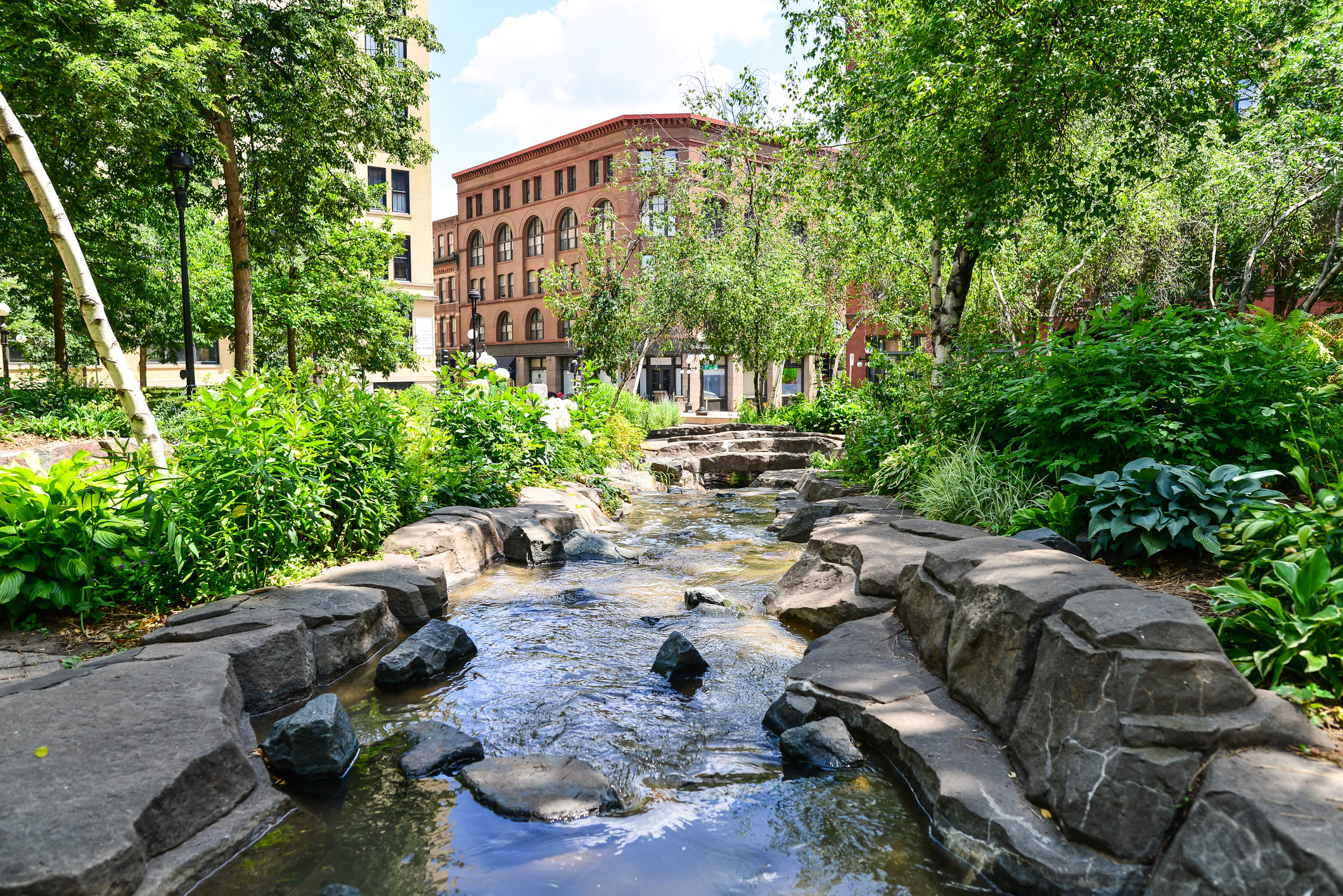 Urban Garden and Stream in Mears Park