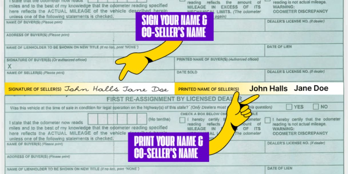 Multiple owners? Only one owner must sign if title states 'OR' between owner names printed on the front of the title. Both owners must sign if title states "AND" or "AND/OR" between owner names, or if nothing is listed between owner names.