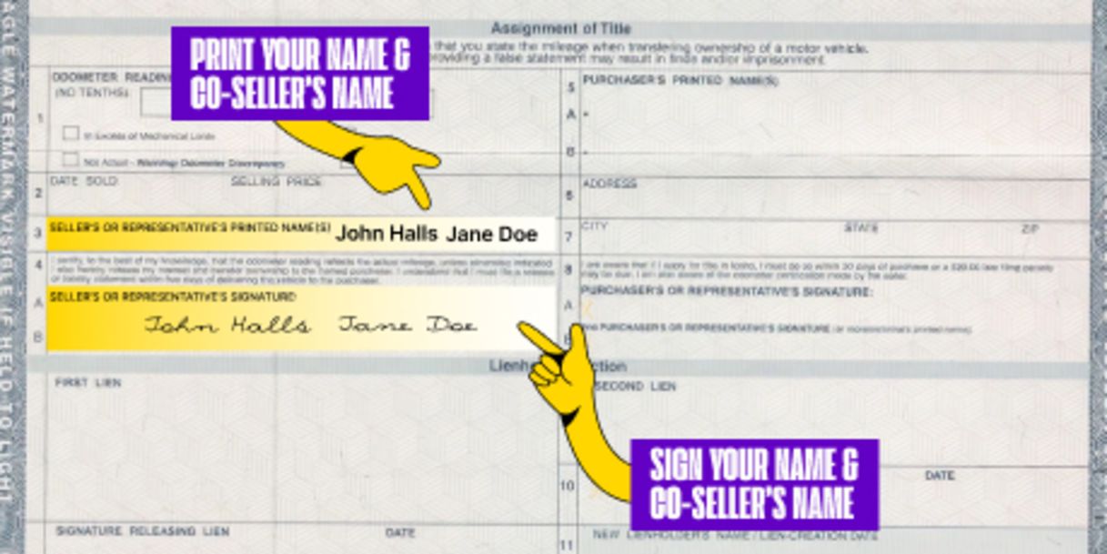 Multiple owners? Only one owner must sign if title states 'OR' between owner names printed on the front of the title. Both owners must sign if title states "AND" or "AND/OR" between owner names, or if nothing is listed between owner names.