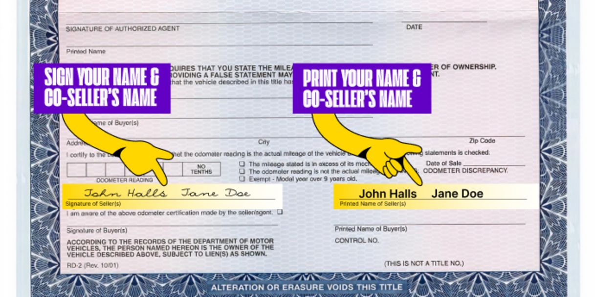 More than one owner? All owners listed on the front of the title must sign the title.