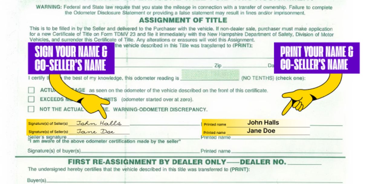 Multiple owners? Only one owner must sign if title states 'OR' between owner names printed on the front of the title. Both owners must sign if title states "AND" or "AND/OR" between owner names, or if nothing is listed between owner names.