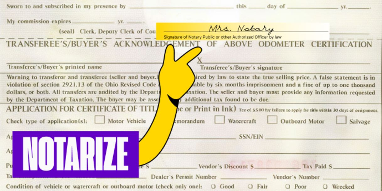 Ohio titles must be notarized. Wait to sign until you are before a Notary.