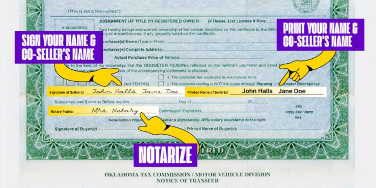 Multiple owners? Only one owner must sign if title states 'OR' between owner names printed on the front of the title. Both owners must sign if title states "AND" or "AND/OR" between owner names, or if nothing is listed between owner names.