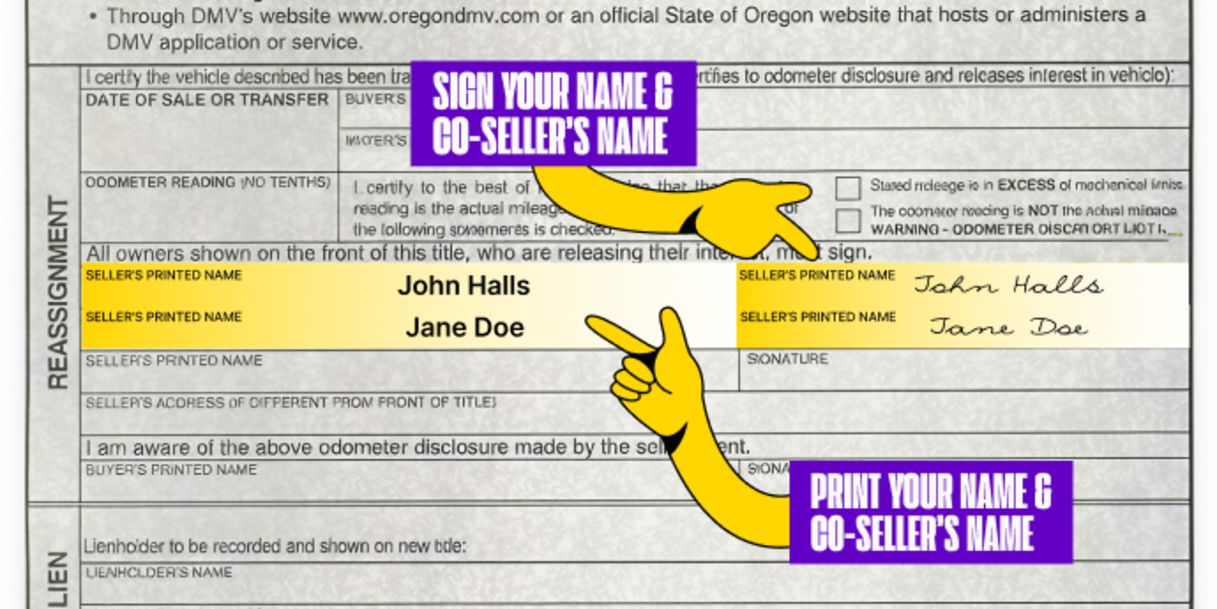 More than one owner? All owners listed on the front of the title must sign the title.