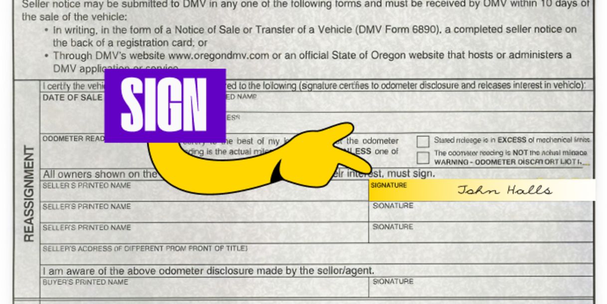 Back of the title (right next to where you printed) - Sign your name in the box labeled 'Signature'